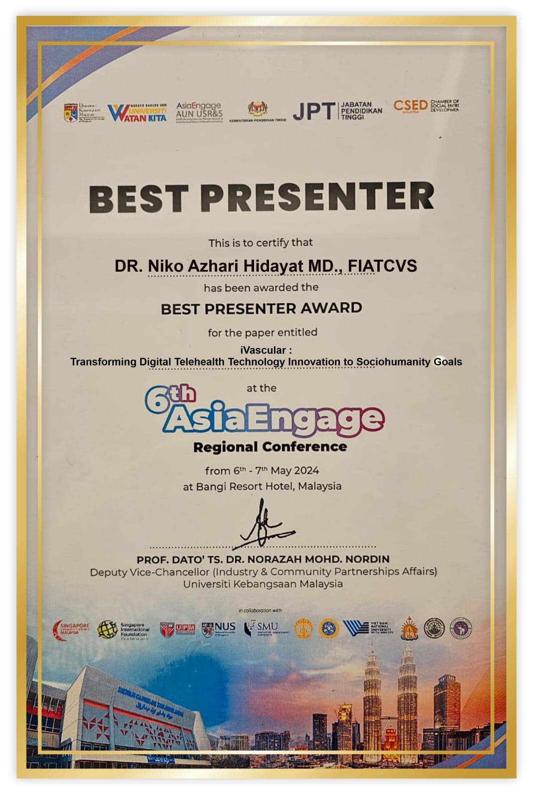 BEST PRESENTER AWARD in ASIA ENGAGE May 2024